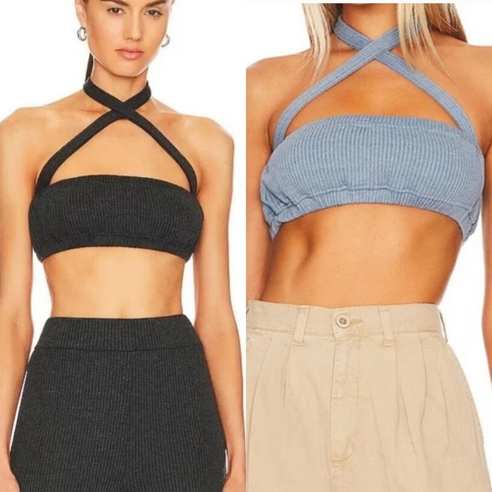 We Wore What Bundle Bra Tops Size Small Women's Powder Blue Black Halter Tie S